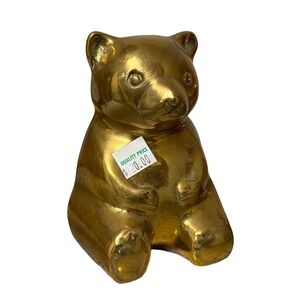 Vintage Brass Sitting Bear Bank Figurine Paperweight‎ Desk Decor